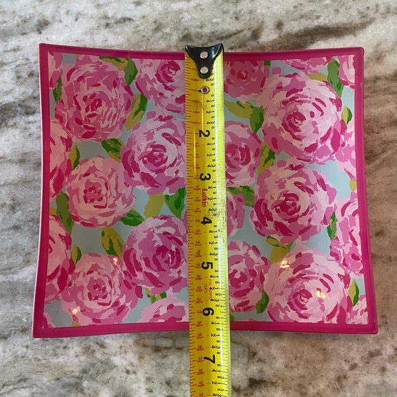 Lilly Pulitzer Glass Plate Trinket Caddy Dish First Impression Pink Roses Plate - Picture 5 of 5